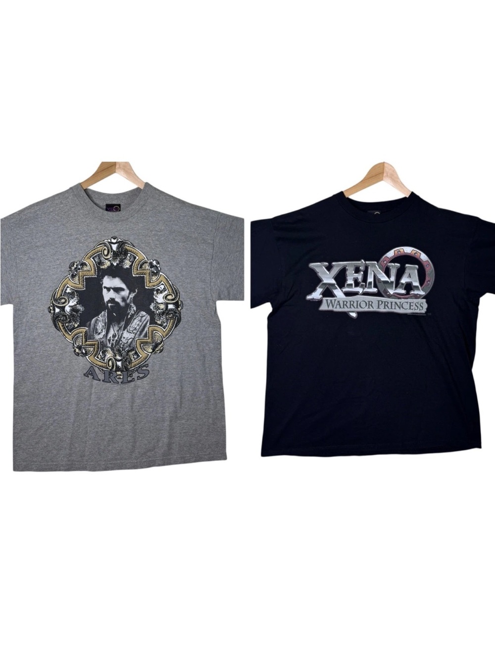 VTG Lot of 2 Xena Warrior Princess Short Sleeve Shirts T-Shirt Ares Logo Size XL